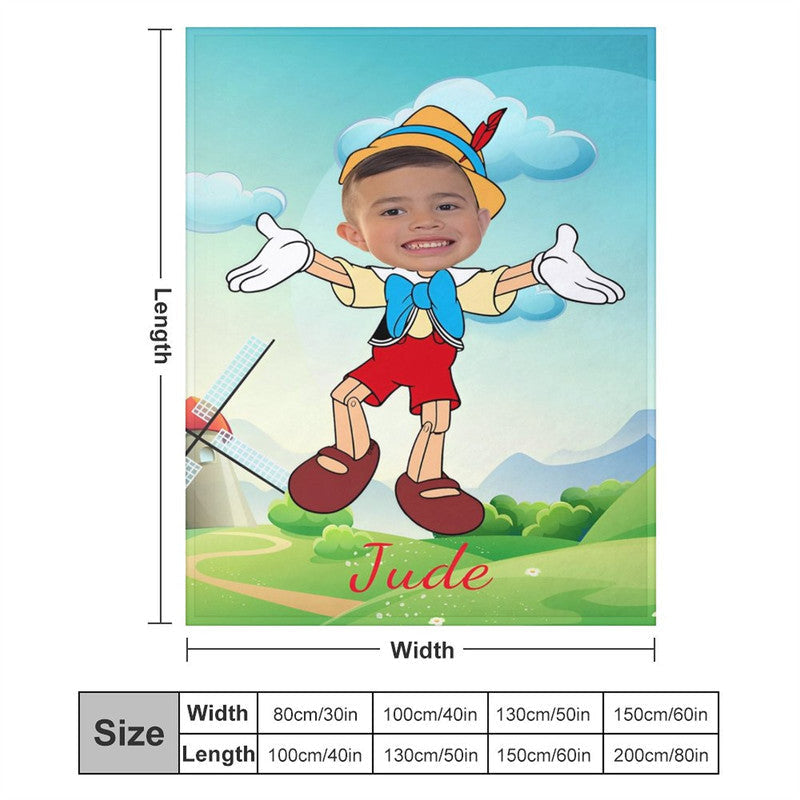 Aperturee - Personalized Photo Pinocchio Windmill Green Blanket