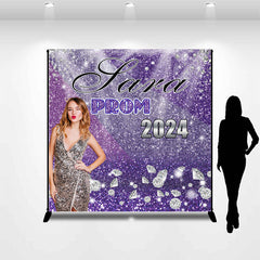 Aperturee - Personalized Photo Purple Diamonds Backdrop For Prom