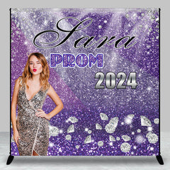 Aperturee - Personalized Photo Purple Diamonds Backdrop For Prom