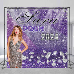 Aperturee - Personalized Photo Purple Diamonds Backdrop For Prom