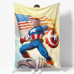 Aperturee - Personalized Photo Strong Superman Usa Flag Blanket