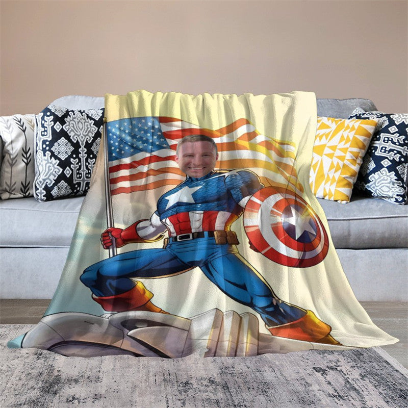 Aperturee - Personalized Photo Strong Superman Usa Flag Blanket