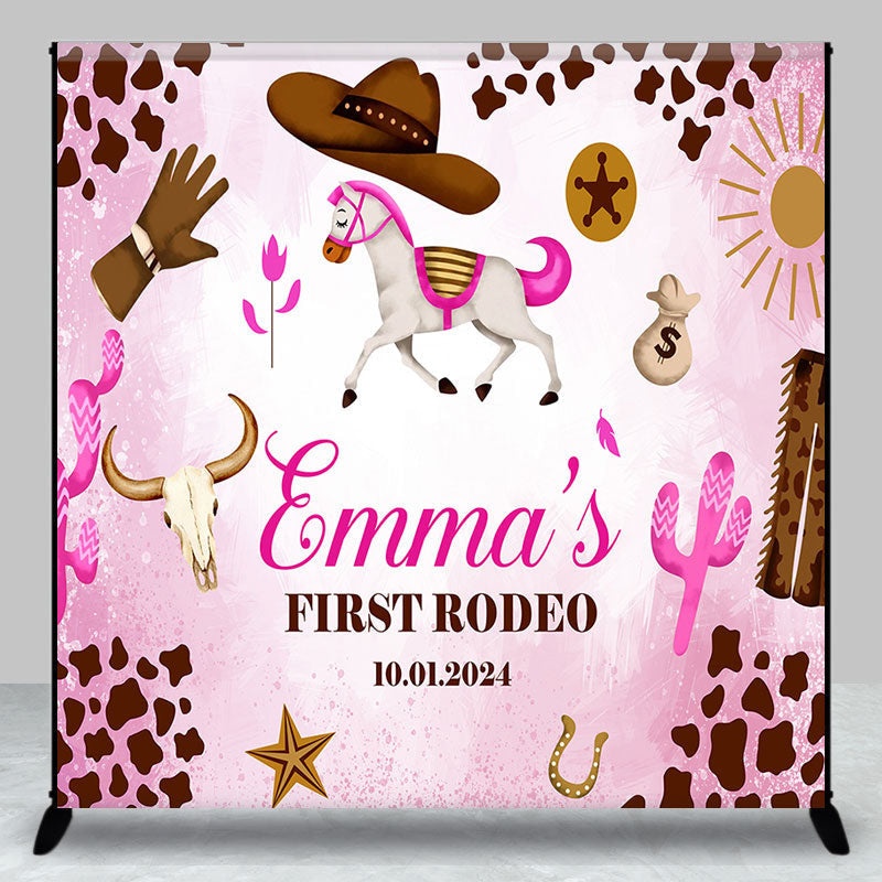 Aperturee - Personalized Pink Cowgirl 1St Birthday Backdrop