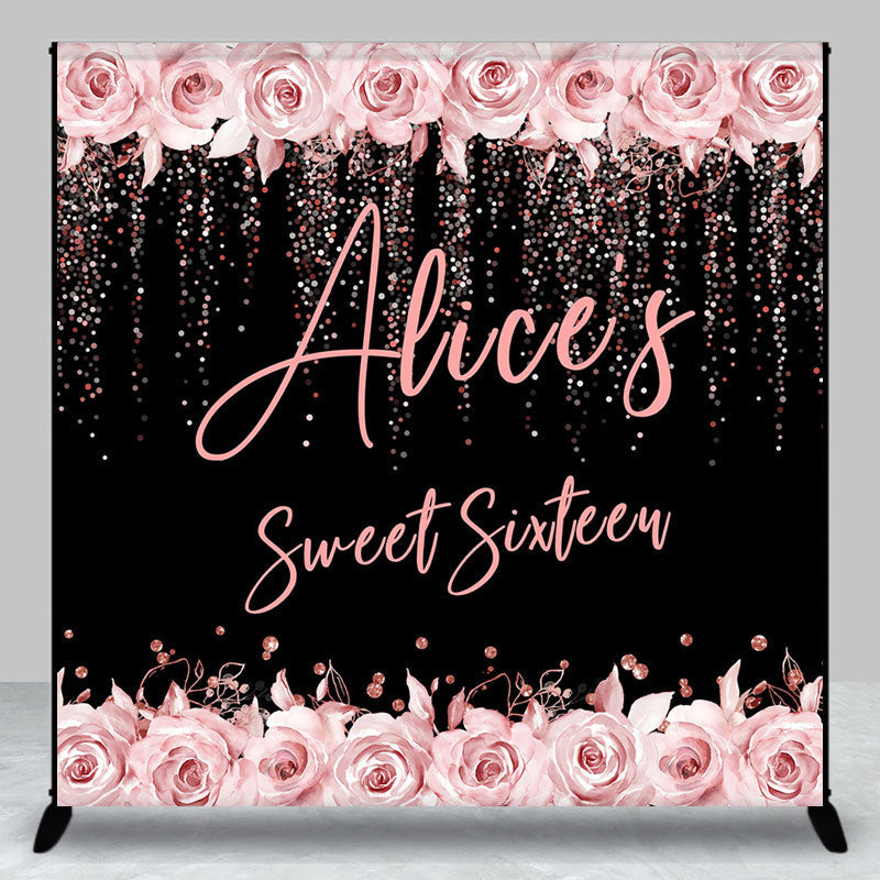 Aperturee - Personalized Pink Floral Bokeh Dot Birthday Backdrop