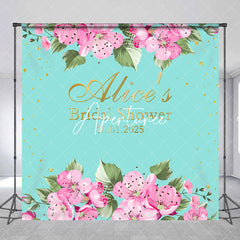 Aperturee - Personalized Pink Flowers Blue Baby Shower Backdrop