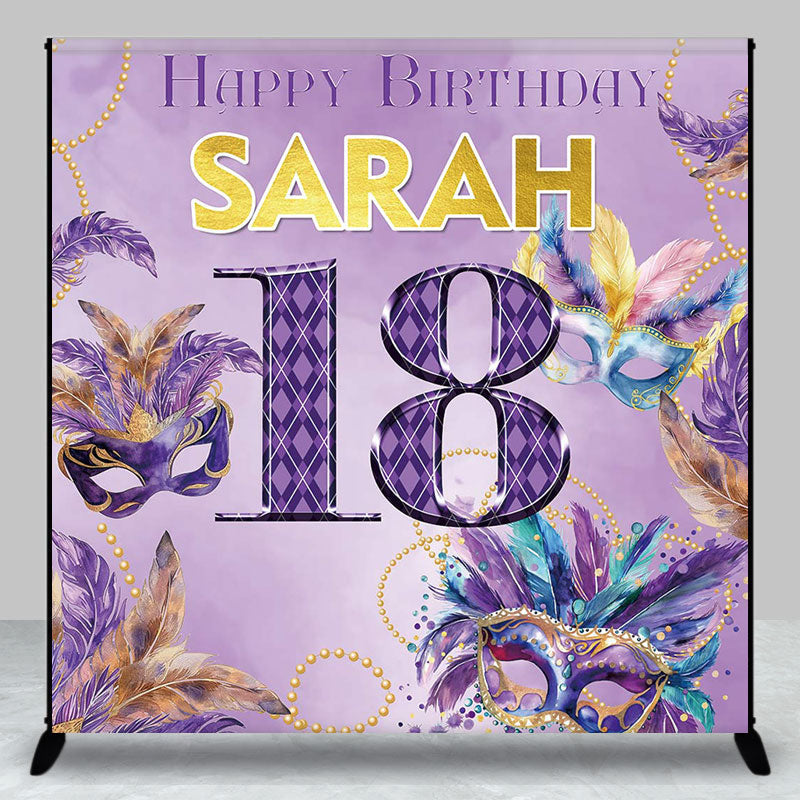 Aperturee - Personalized Purple Mask Pearl 18th Birthday Backdrop