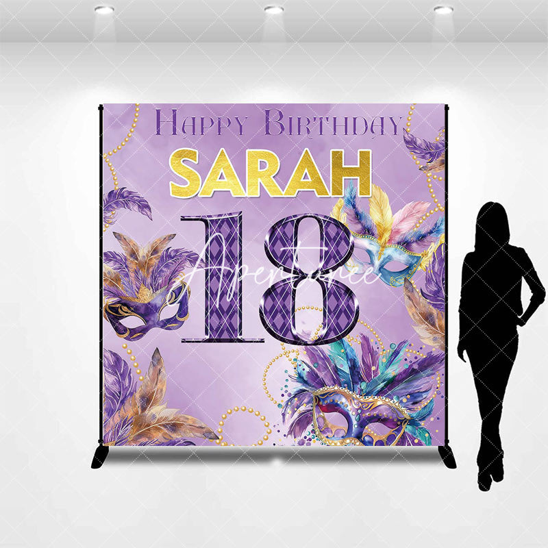 Aperturee - Personalized Purple Mask Pearl 18th Birthday Backdrop