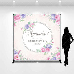 Aperturee - Personalized Purple Pink Flowers Birthday Backdrop