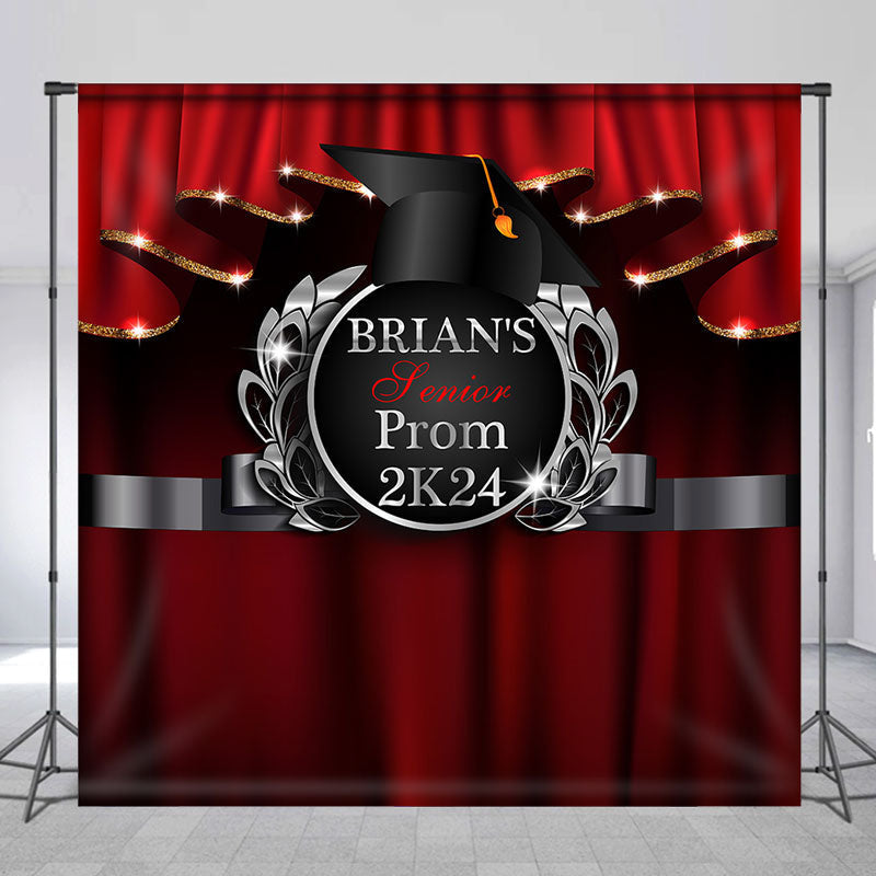 Aperturee - Personalized Red Black Senior Prom 2K24 Theme Backdrop