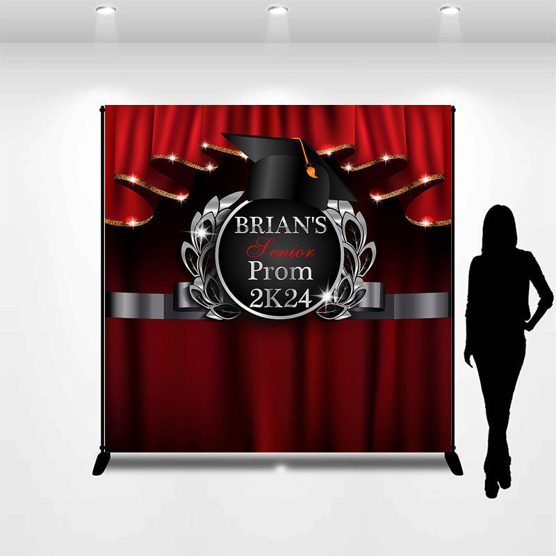 Aperturee - Personalized Red Black Senior Prom 2K24 Theme Backdrop