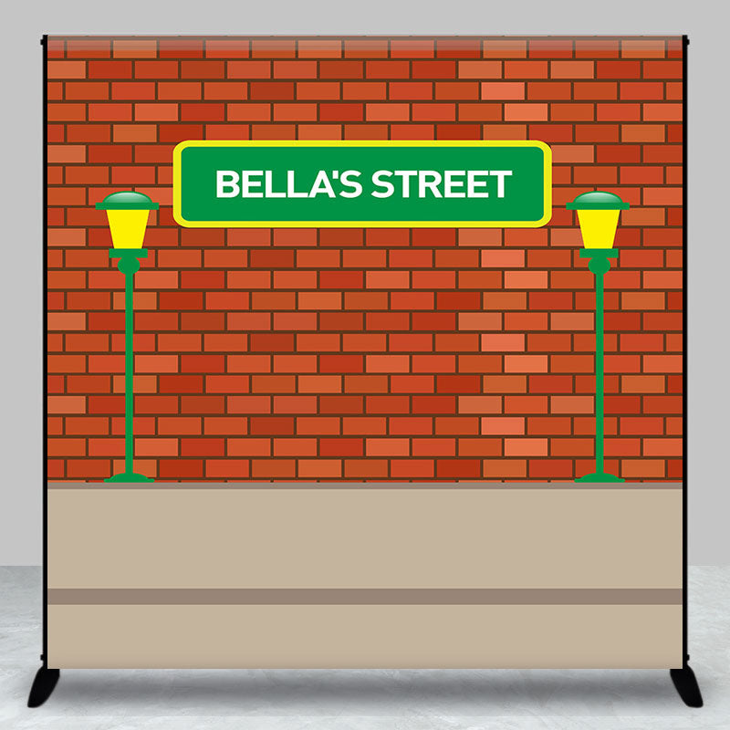 Aperturee - Personalized Red Brick Wall Street Birthday Backdrop