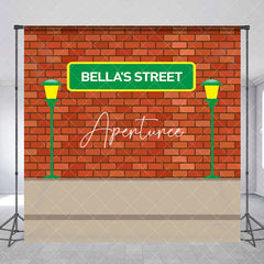 Aperturee - Personalized Red Brick Wall Street Birthday Backdrop