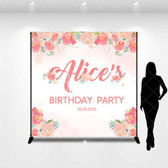 Aperturee - Personalized Red Flowers Backdrop For Birthday Party