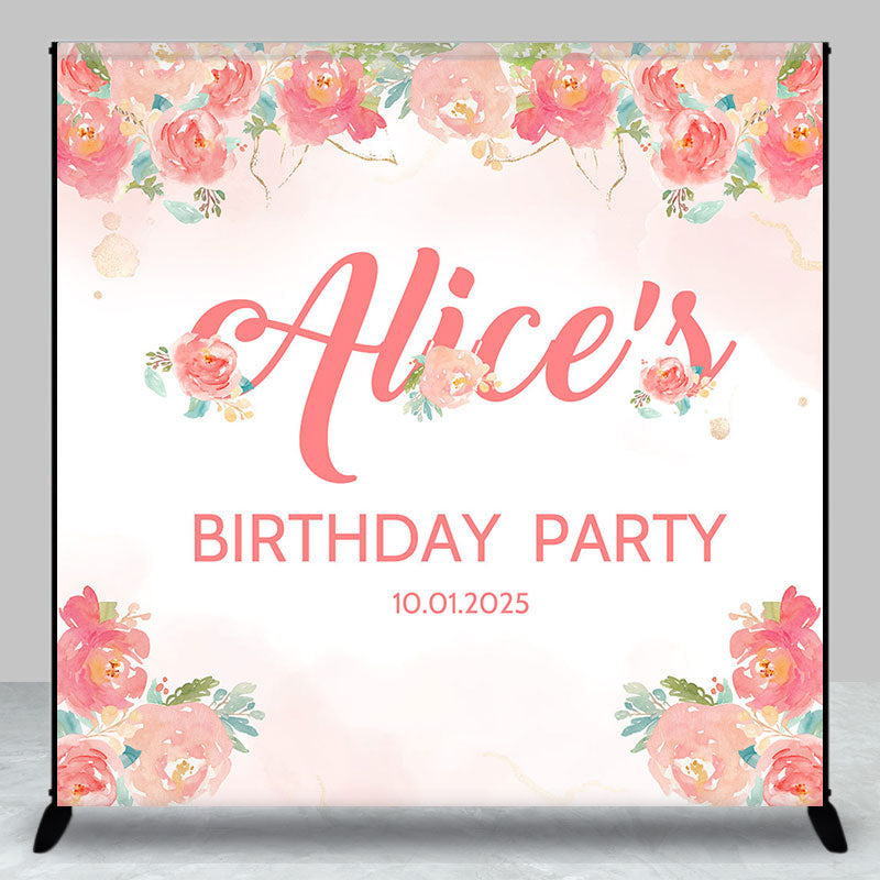 Aperturee - Personalized Red Flowers Backdrop For Birthday Party