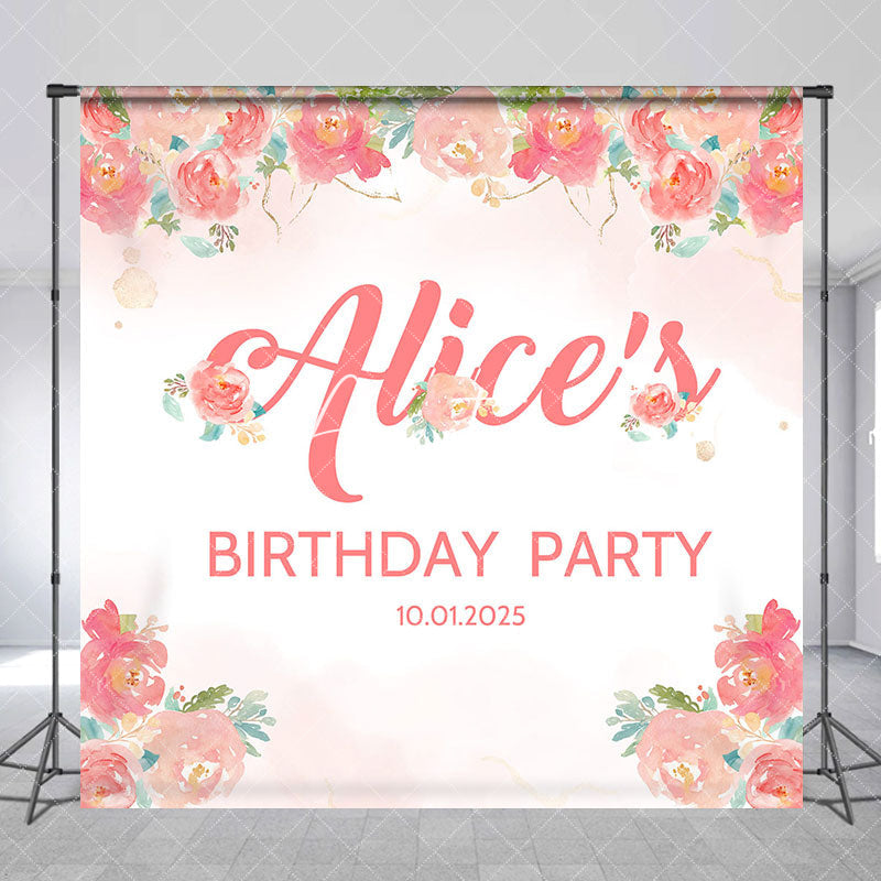 Aperturee - Personalized Red Flowers Backdrop For Birthday Party