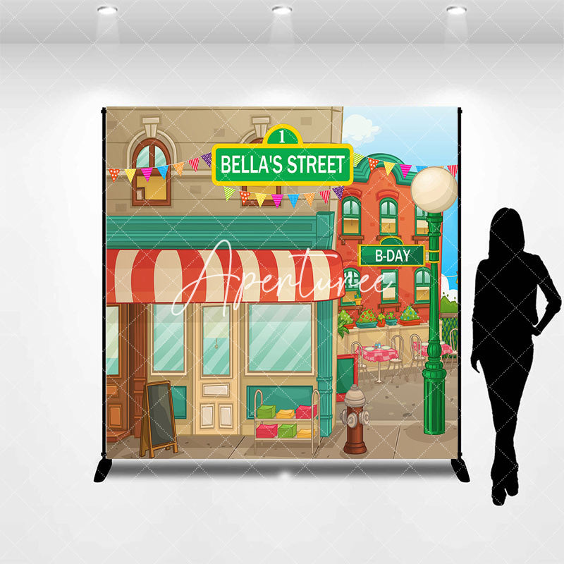 Aperturee - Personalized Retro Cartoon Street Birthday Backdrop