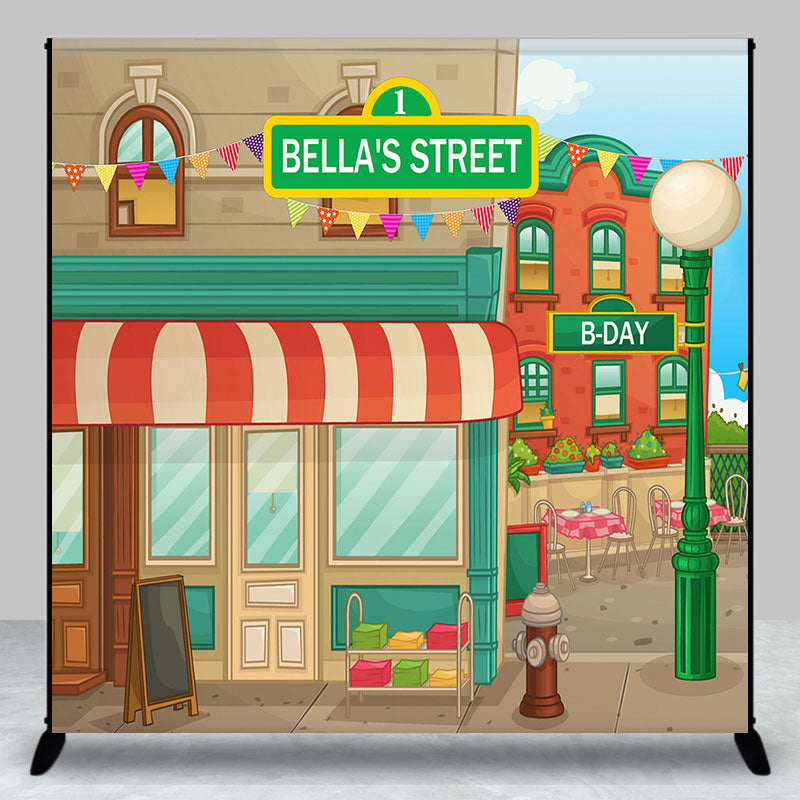 Aperturee - Personalized Retro Cartoon Street Birthday Backdrop