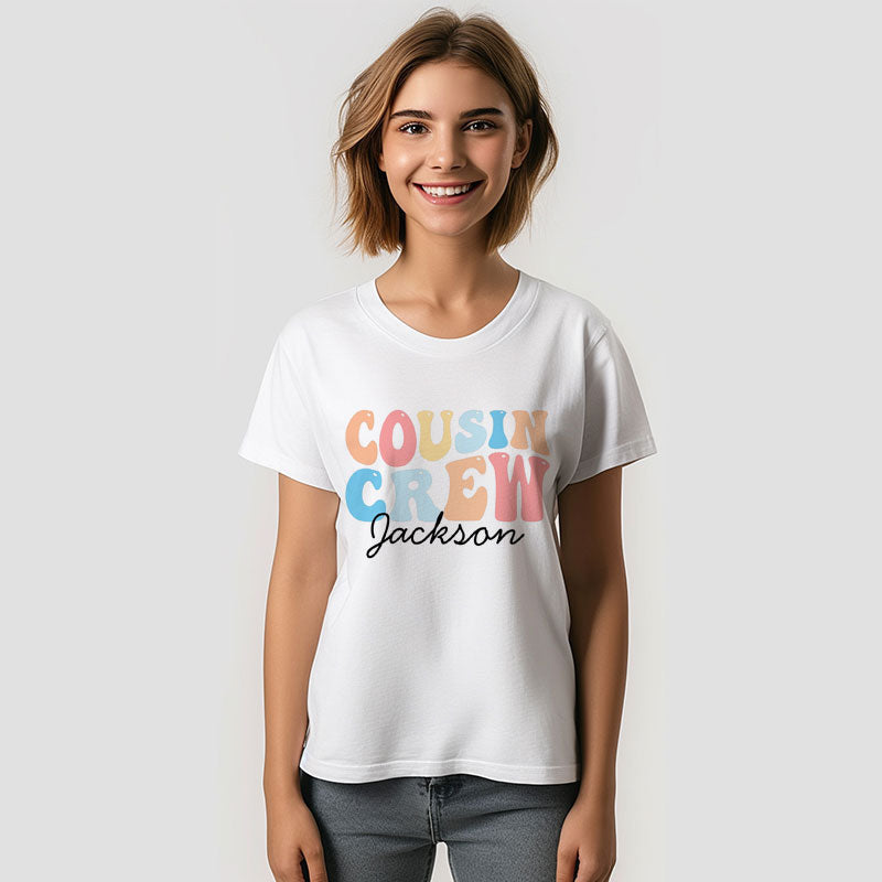 Aperturee - Personalized Retro Groovy Cousin Crew T-shirt