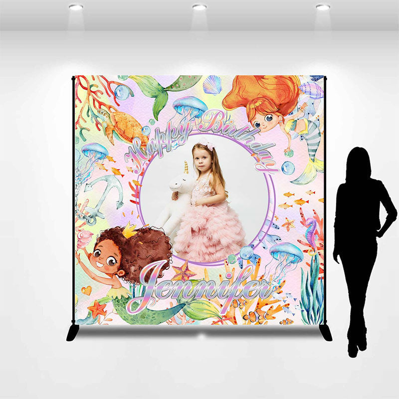 Aperturee - Personalized Sea World Mermaid Birthday Backdrop