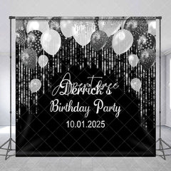 Aperturee - Personalized Silver Glitter Black Birthday Backdrop