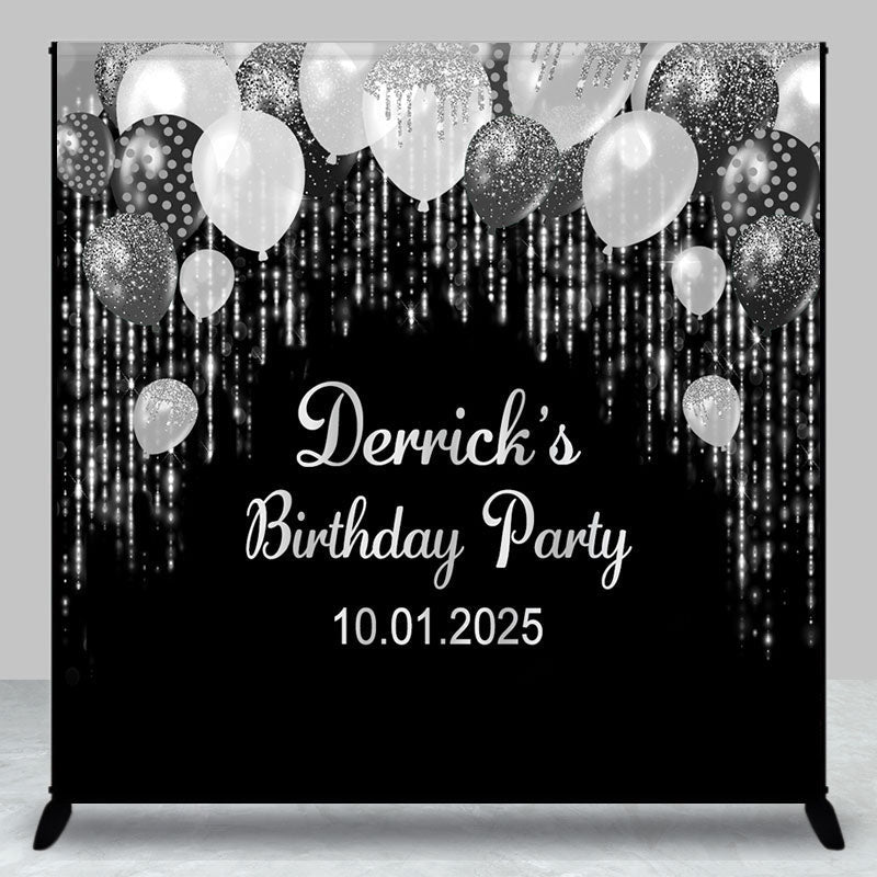 Aperturee - Personalized Silver Glitter Black Birthday Backdrop