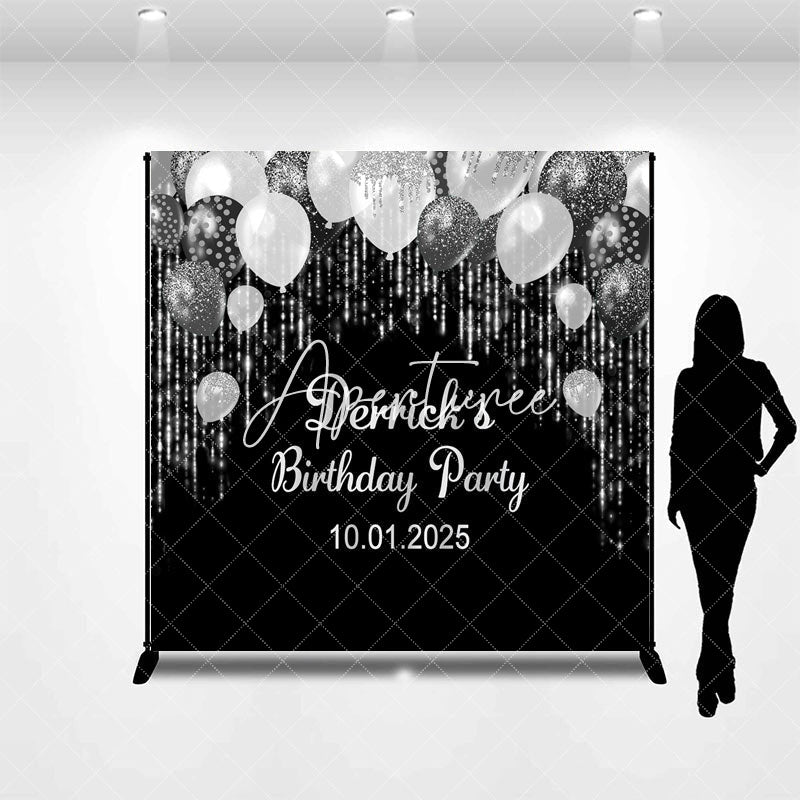 Aperturee - Personalized Silver Glitter Black Birthday Backdrop