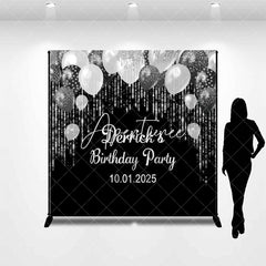 Aperturee - Personalized Silver Glitter Black Birthday Backdrop