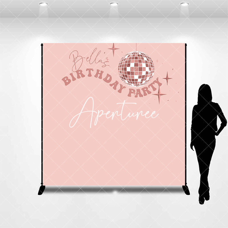 Aperturee - Personalized Simple Pink Disco Ball Birthday Backdrop