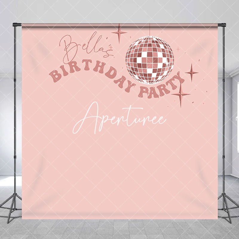 Aperturee - Personalized Simple Pink Disco Ball Birthday Backdrop