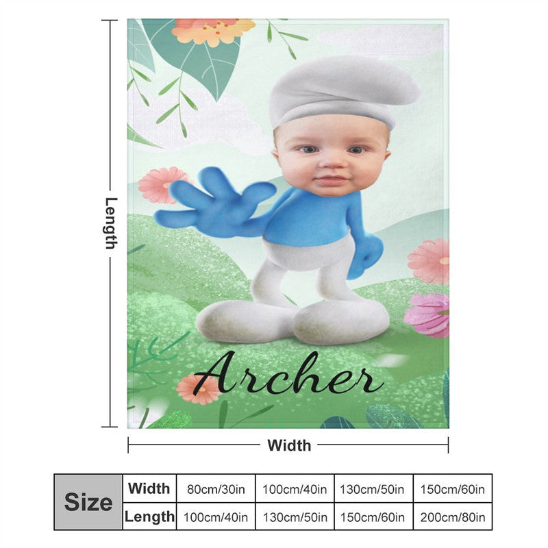 Aperturee - Personalized Smurfs Face Green Flower Soft Blanket