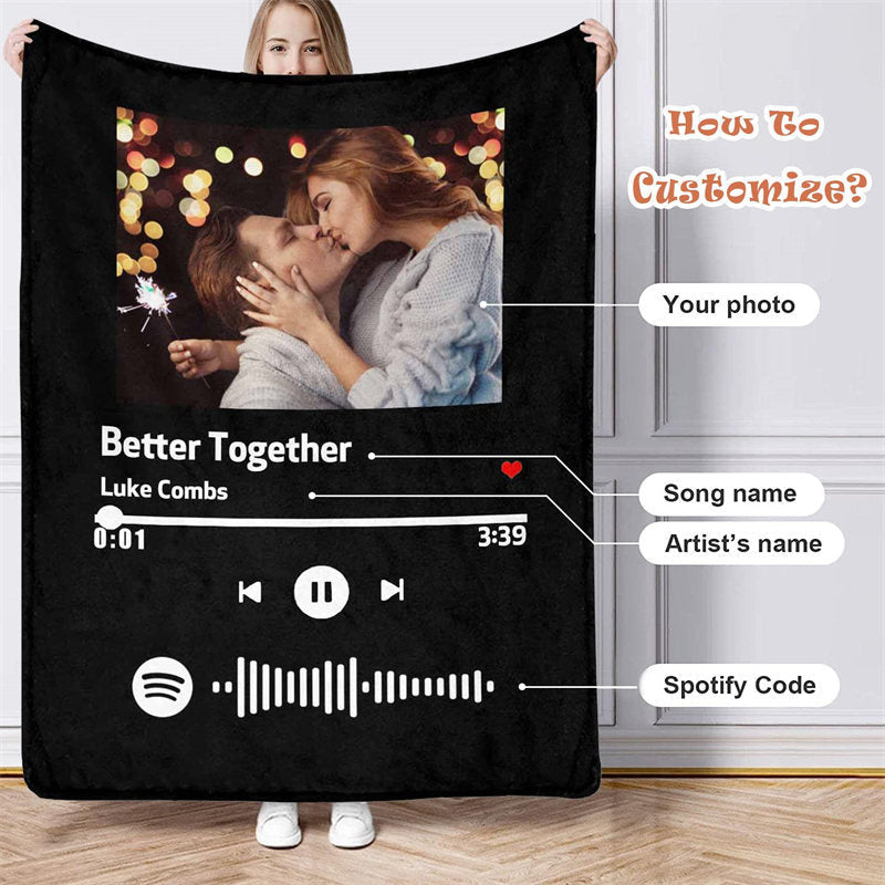 Lofaris Personalized Spotify Code Music Photo Blanket Gifts