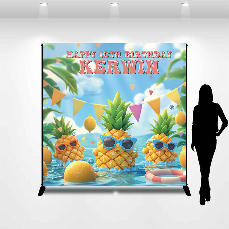 Aperturee - Personalized Summer Pineapple 10th Birthday Backdrop