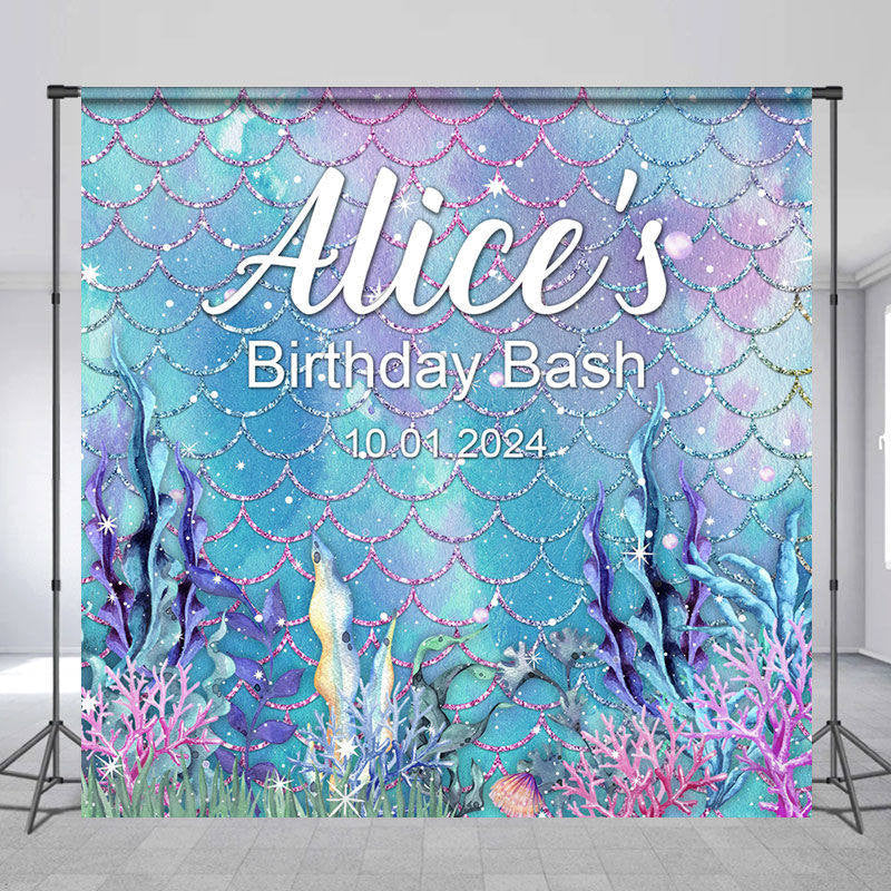 Aperturee - Personalized Undersea Mermaid Birthday Bash Backdrop