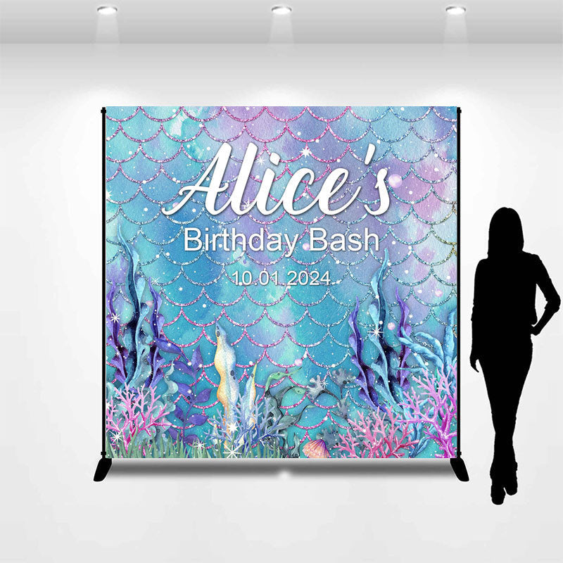 Aperturee - Personalized Undersea Mermaid Birthday Bash Backdrop