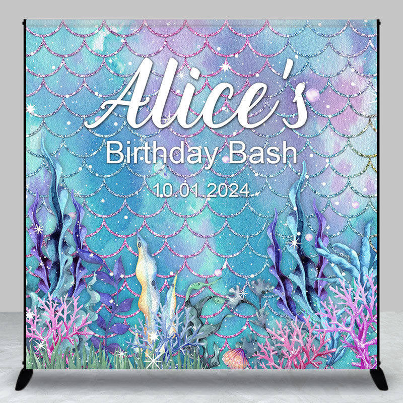 Aperturee - Personalized Undersea Mermaid Birthday Bash Backdrop