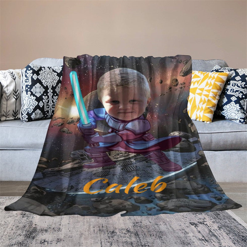 Aperturee - Personalized Universe Battle Star Boy Face Blanket