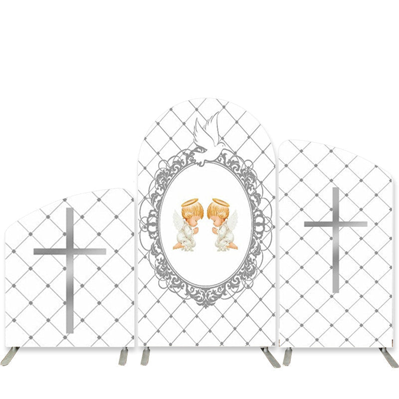 Aperturee Pigeon White Grid Twins Baby Shower Arch Backdrop Kit