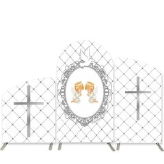 Aperturee Pigeon White Grid Twins Baby Shower Arch Backdrop Kit