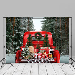 Aperturee - Pine Forest Red Truck Presents Christmas Backdrop