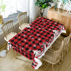 Aperturee - Pine Tree Reindeer Red Plaid Christmas Tablecloth