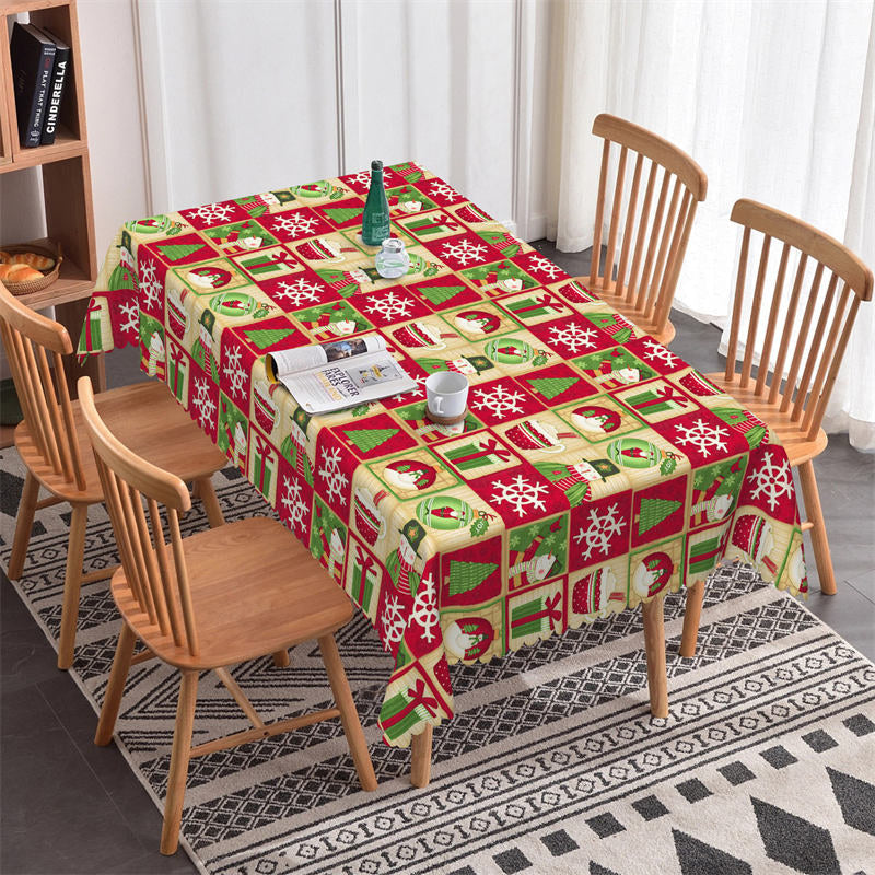 Aperturee - Pine Tree Santa Snowman Christmas Pattern Tablecloth