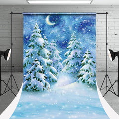 Aperturee - Pine Tree Snowy Moon Winter Photo Sweep Backdrop