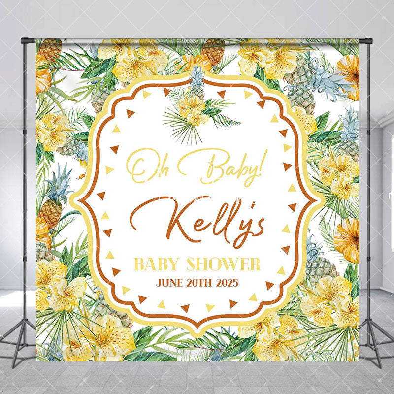 Aperturee - Pineapple Floral Spring Custom Baby Shower Backdrop