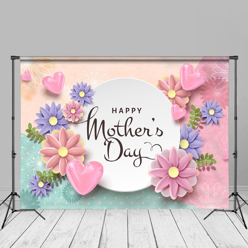 Aperturee - Pink 3D Heart Succulents Happy Mothers Day Backdrop