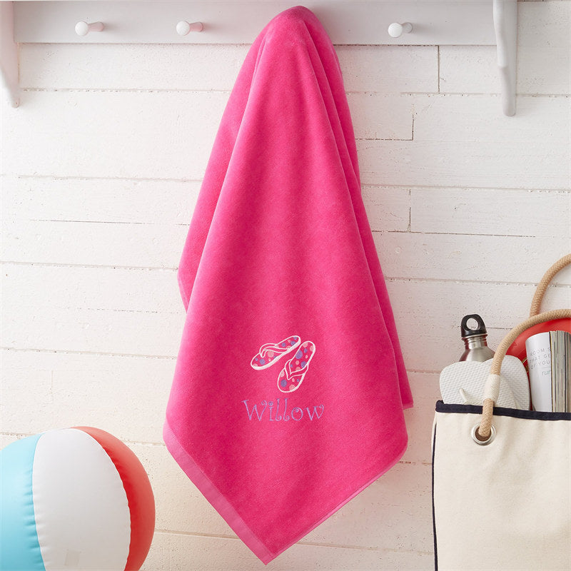 Aperturee - Pink All About Me Fun Embroidered Beach Towel