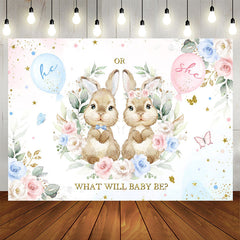 Aperturee - Pink And Blue Bunny Floral Baby Shower Backdrop