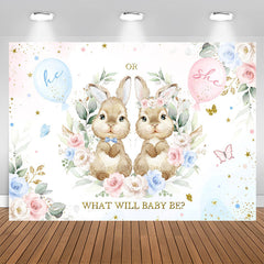 Aperturee - Pink And Blue Bunny Floral Baby Shower Backdrop