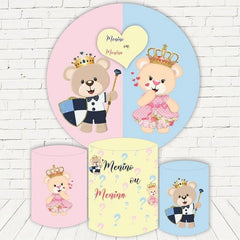 Aperturee Pink And Blue Cute Bear Round Baby Shower Backdrop Kit