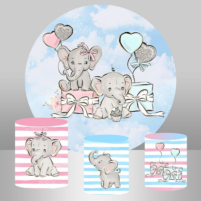 Aperturee Pink And Blue Elephant Round Backdrop For Baby Shower