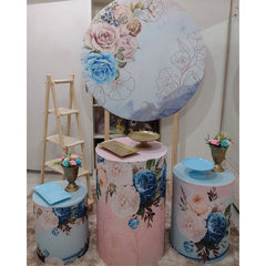 Aperturee Pink And Blue Florals Round Birthday Backdrop Kit For Girl